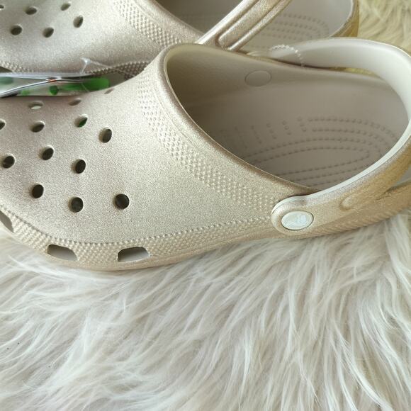 3987) Crocs Unisex Classic Champagne Glitter Clogs Size US M9/W11 - Picture 3 of 9